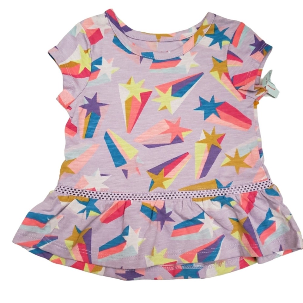 Girls Cat & Jack Shooting Star Tunic Tee Size 12M Lavender Mulitcolor